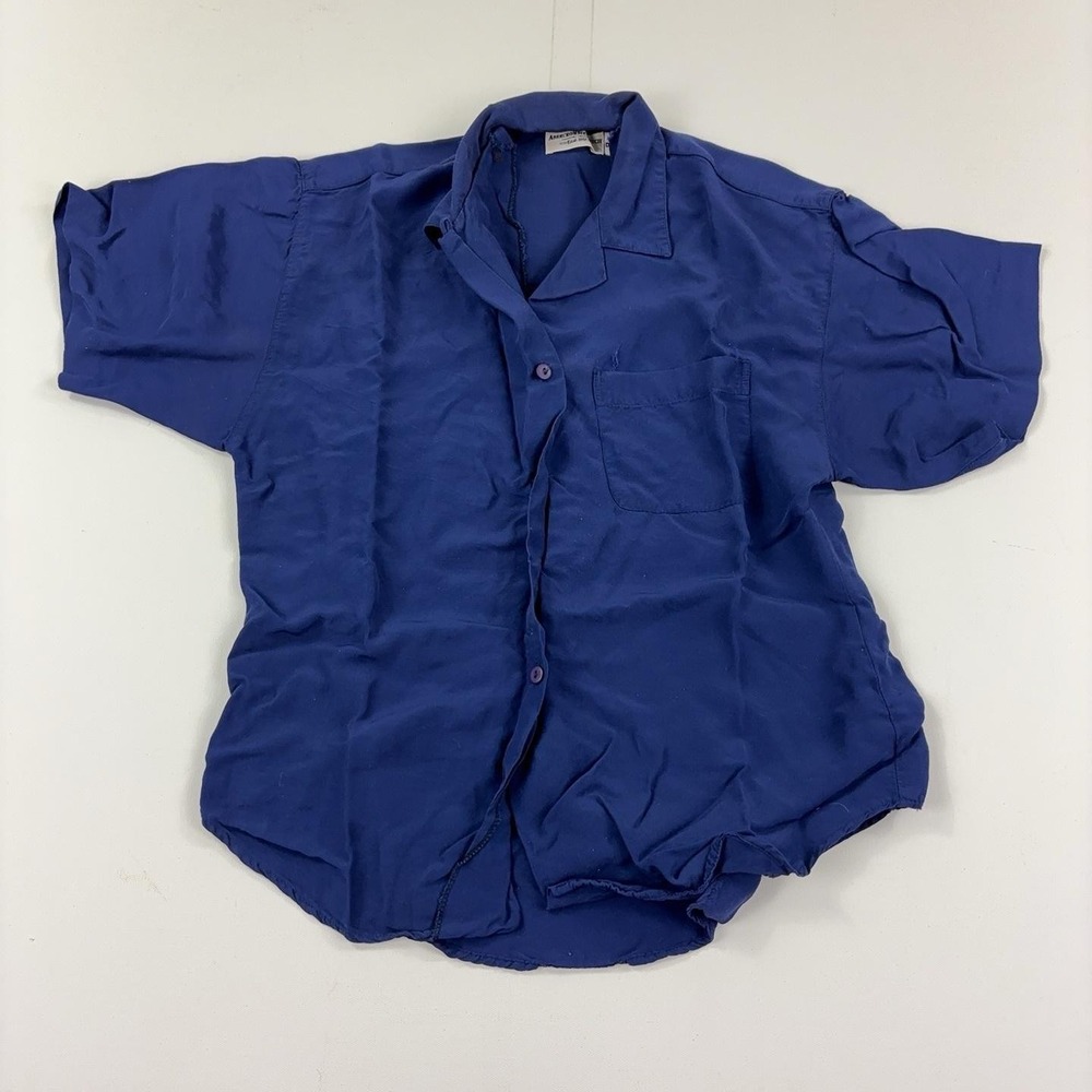Vintage Abercrombie & Fitch Shirt Womens 8 Blue Short Sleeve Button-Up Rayon